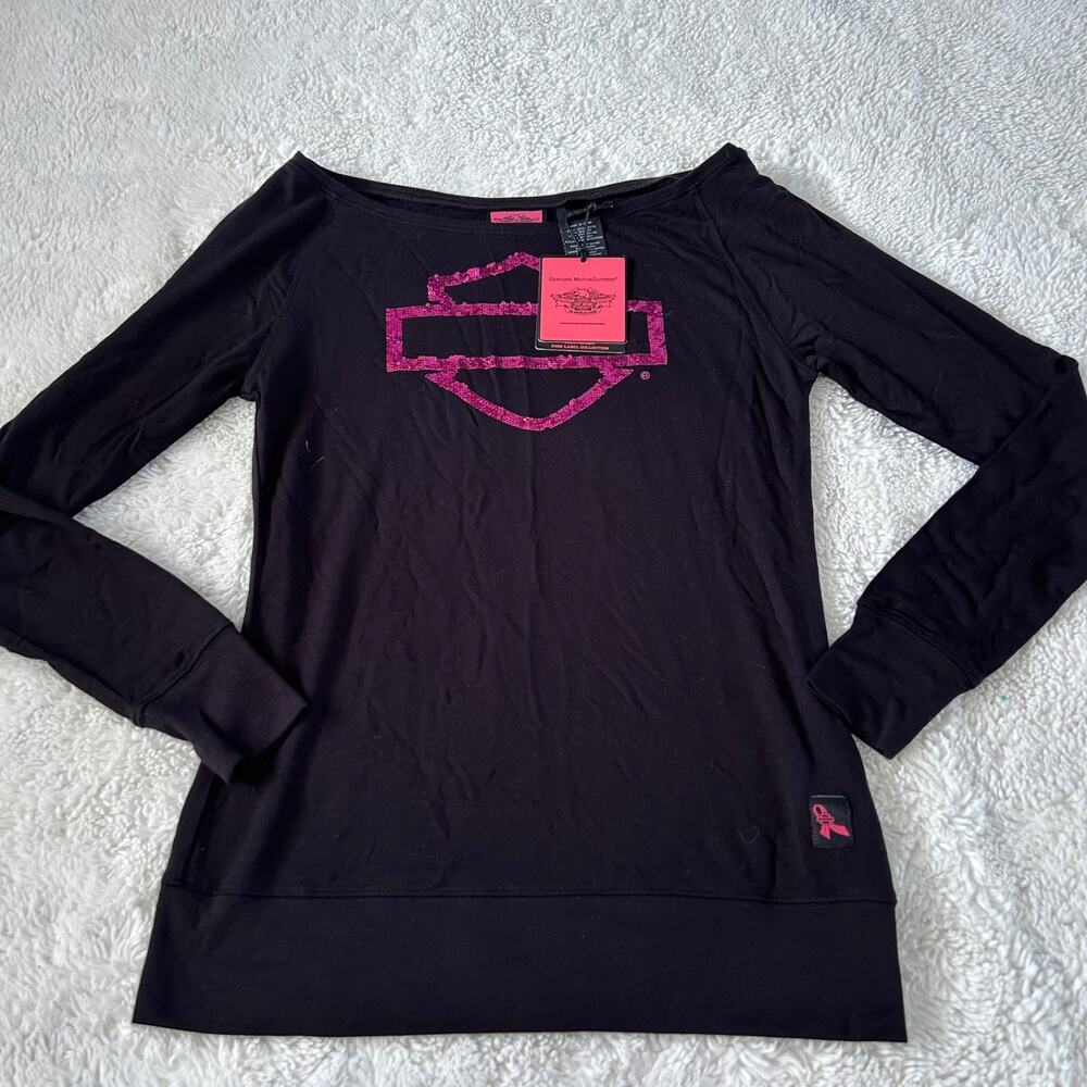 Harley Davidson Womens Pink Sequin Long Sleeve S Biker Grunge Riding Motorcycle
